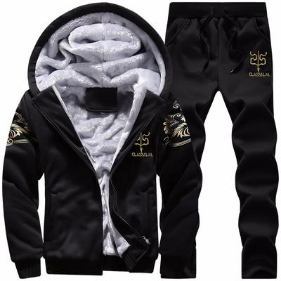 Winter Herren Trainingsanzug Fleece Dick Warm Hoodie Hose Set Lässig Herren Mantel+ Hose Anzug Samt 2-teiliges Set Sportbekleidung