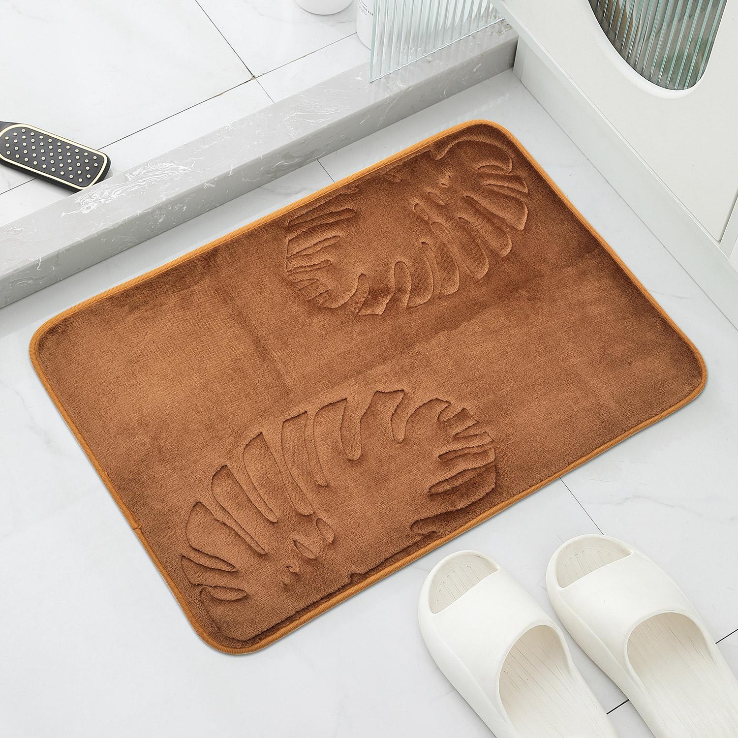 

Напольный коврик с рисунком листьев, современный плюшевый прямоугольный коврик из полиэфирного волокна, противоскользящий и впитывающий коврик, подходит для ванной комнаты. 40cmx60cm