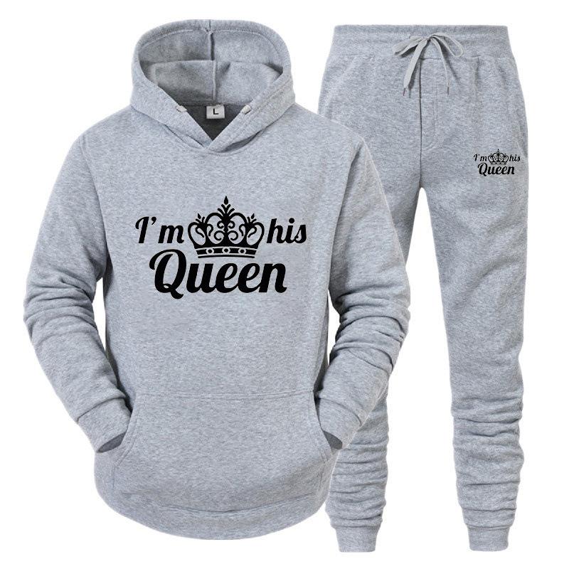 King & Queen Couple Hoodie and Sweatpants Set - Unisex Casual Sportswear