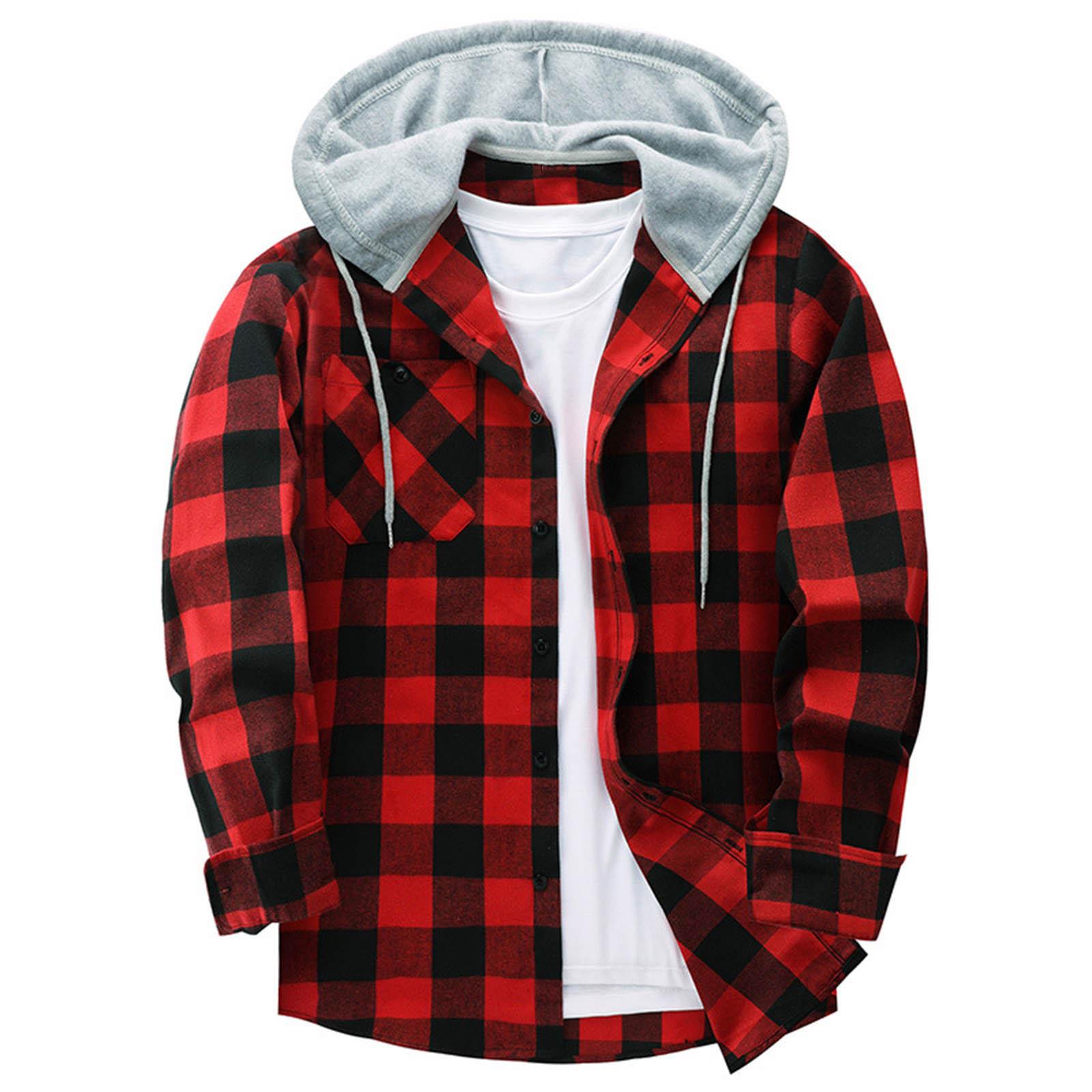 

2023 Harajuku Style Men s Hooded Plaid Shirt - Autumn Casual Wear Medium (M)