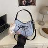 Bowknot Print Shoulder Bag With Plush Pendant For Women Crossbody Handbag Girly Tote Commuter Bag Underarm Bag