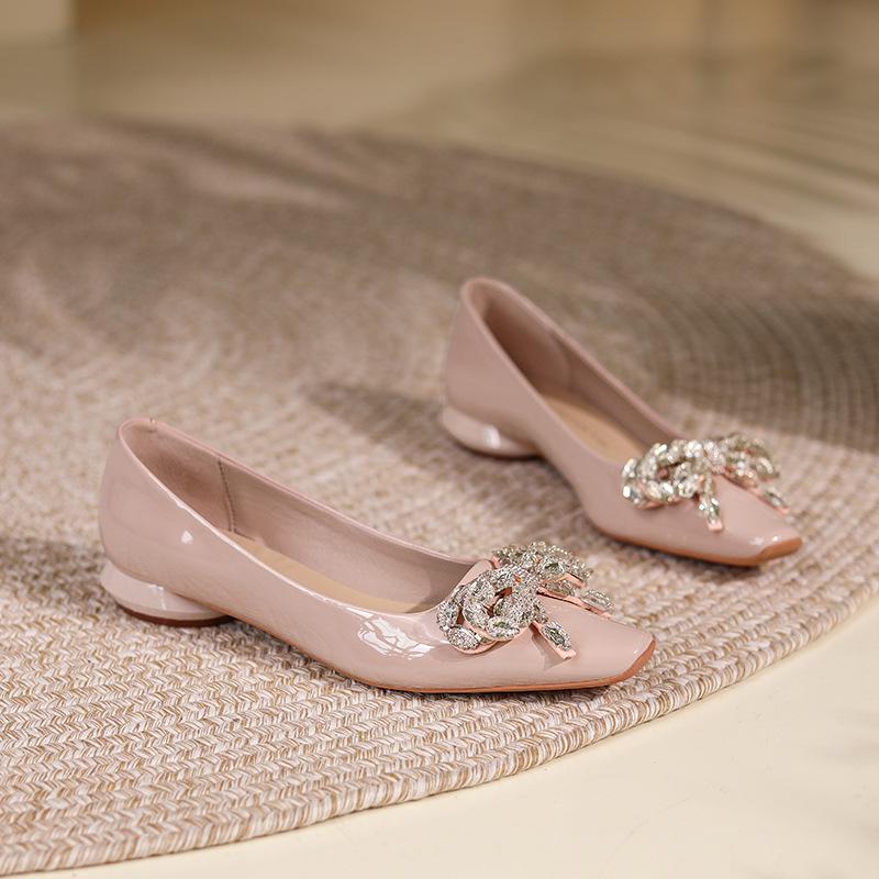 

Лакированная кожа Стразы Бант Низкий каблук Женская обувь 38 светло-розовый