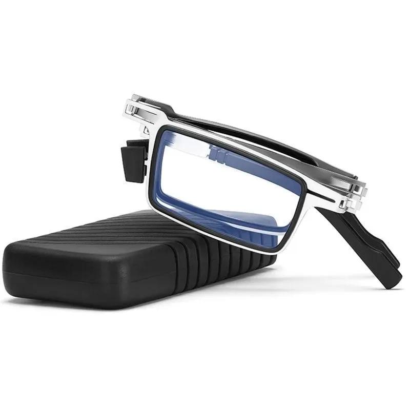 Portable Folding Reading Glasses for Men Metal Square Smart Glasses Folding Anti-blue Light Men Elder Eyeglasses Presbyopia
