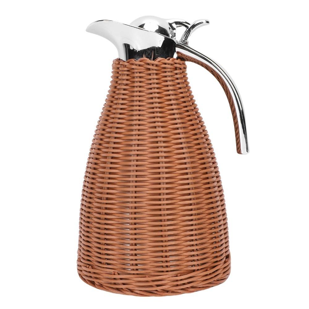 1.5L Capacity Insulated Coffee Pitcher Handwoven Rattan Body Stainless Steel Jug Kitchen Counter