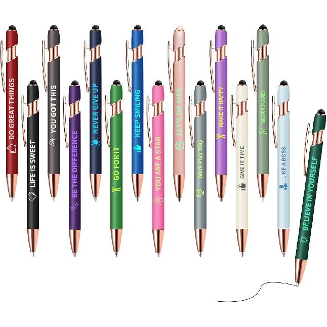 15 Pack pirational Pens - Motivational Ballpoint Pens Bulk with Quotes Stylus Tip Black Ink, Funny Pens for Coworkers School Office Supplies, Black