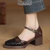 Leather bag head sandals women's with skirt high heels women's shoes thick heel one-button sandals woven hollow pig cage shoes