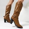 Modne kozaki do kolan dla kobiet Nowe trendy 2024 Plisowane buty zimowe Czarne Brązowe Białe Kowbojskie Buty do jazdy konnej Obuwie Buty Pani Duży Rozmiar