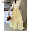 Spring Summer Women Fairy Long Skirt High Waist Gray Apricot Black Yellow Mesh Skirt Romantic Ruffles Tierred Skirts Womens