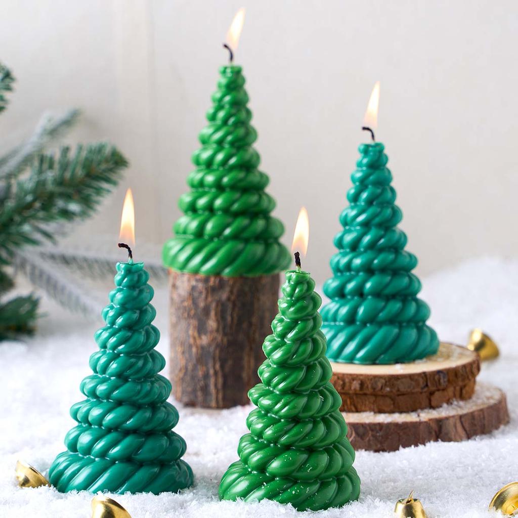 Christmas Tree Candle Silicone Mold DIY Xmas Ornament Hemp Rope Candle Molds Soap Plaster Resin Crafts Making Home Holiday Decor