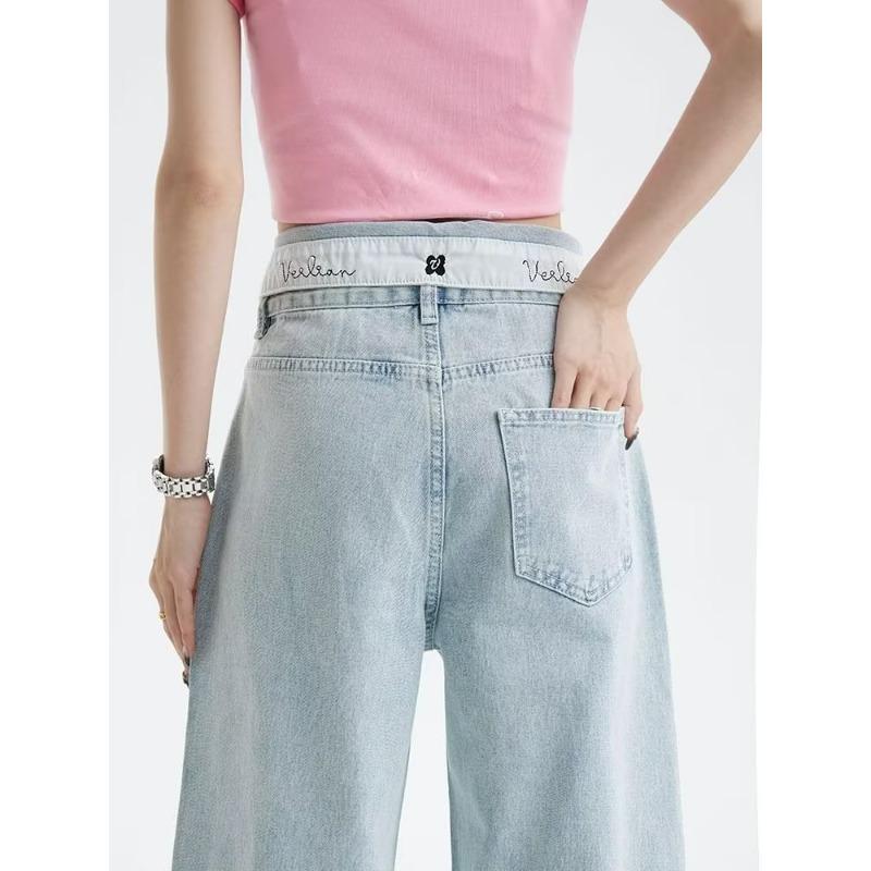 Straight Leg Pant Jeans for Women Spring and Summer High-waisted Loose Thin Wide-legged Dragging Trousers