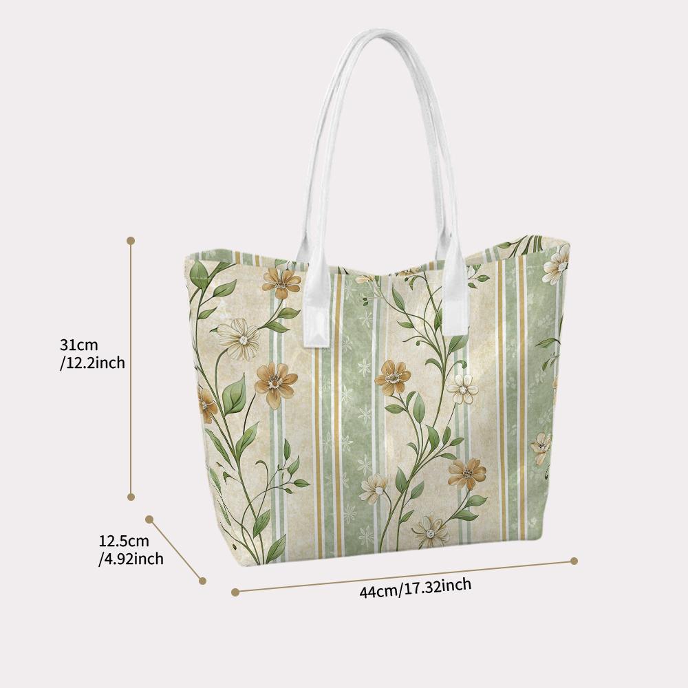 Vintage Floral Striped Shoulder Tote Bag Daily Casual Large Capacity Women Handbag for Outdoor Travel Commute