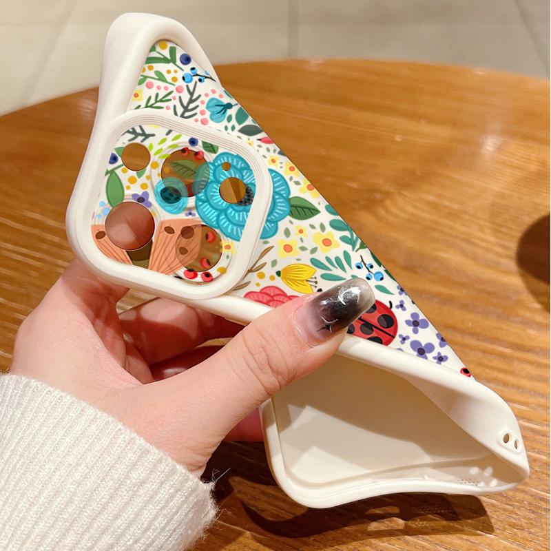 Colorful Flowers Ladybug Pattern Shockproof Phone Case For iPhone 16e 16 15 14 Pro Max 13 12 Pro 11 14 15 16 Plus Silicone Soft Matte Cover Fundas