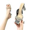 Cool Slippers Women's Summer Outer Wear New Year's Transparent Rhinestone Temperament Thick Heel Crystal High Heel Slippers Women