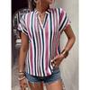 Summer New Fashion Women's Striped Printed V-neck Bat Sleeve Shirt Top