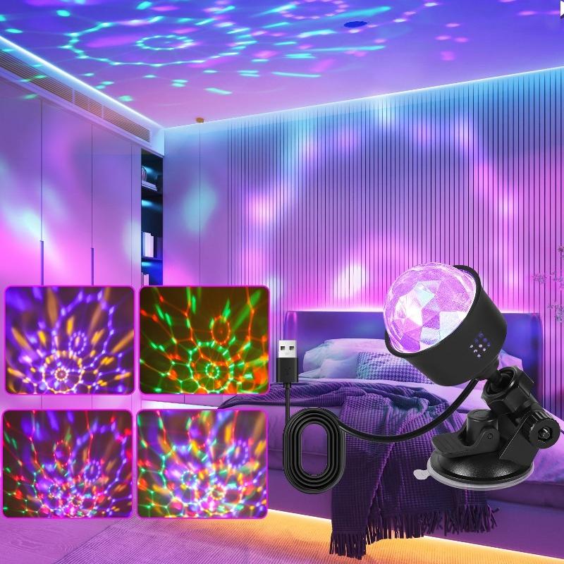 LED Rotating Colorful Projector Night Light USB Disco Stage Party Lamp for Home Bedroom Christmas Decoration Kids Gift