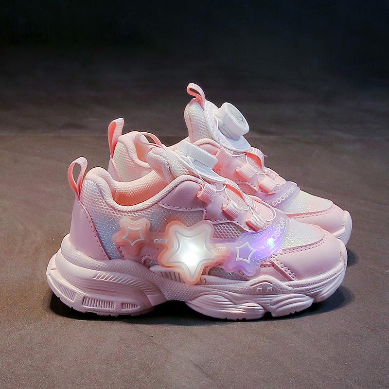 

Обувь для девочек 2024 осень новая обувь для девочек детская папина сетчатая светящаяся обувь обувь для спорта с вращающимися колесиками для детей старшего возраста 26 yards inner length 16.2CM