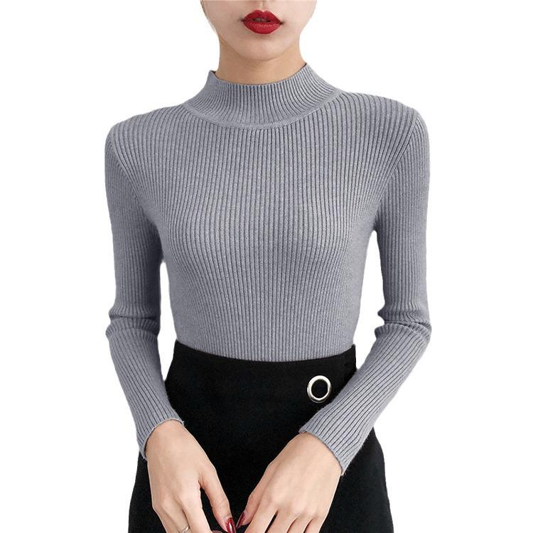 Women's Slim Fit Knitted Sweaters: 2023 Autumn/Winter Long-Sleeve Half-High Collar Inner Layer Shirt