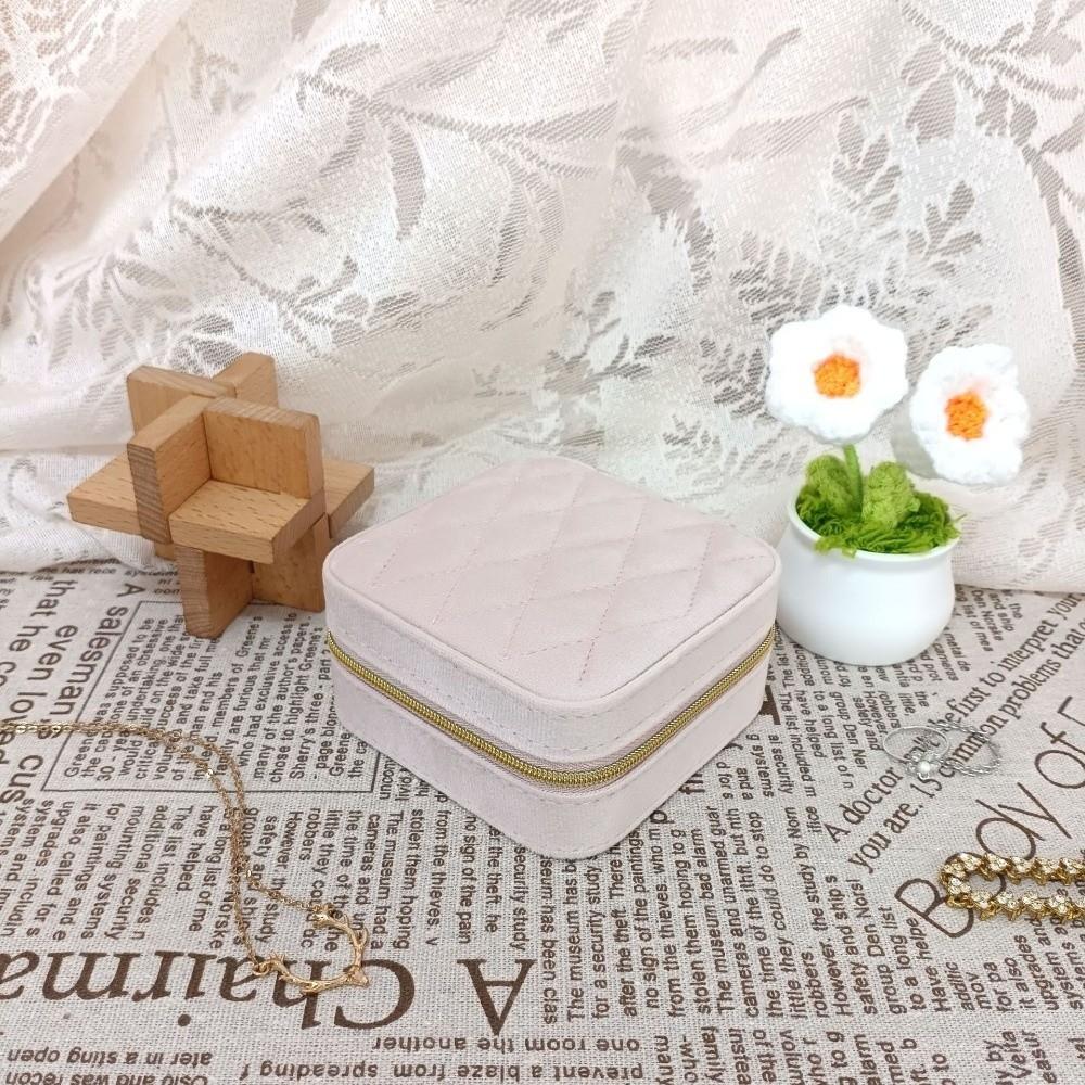 Portable Velvet Jewelry Box Zipper Closure Velvet Jewelry Organizer Travel Jewelry Box Ring Earrings Necklace Organizer