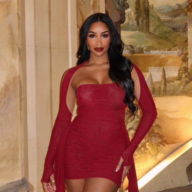 Summer Long Sleeve Bodycon Mini Short Dress Ribbon Pleated Tube Top Fashion New Sexy Party Dresses Hip Skirt Set Slim Fit Women's Clothing