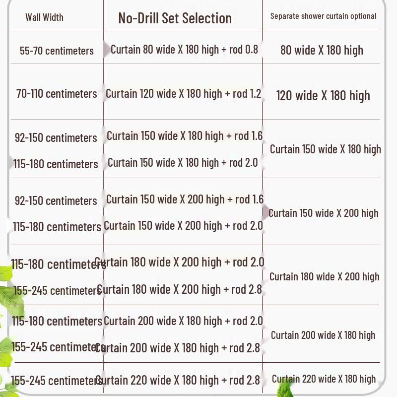 PEVA Vodotěsný Plísním odolný Sprchový závěs Set s Teleskopickou tyčí pro Suchou a Mokrou Separaci