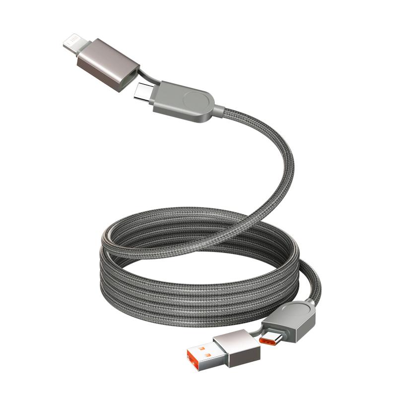 

QOOVI Кабель для быстрой зарядки 4 в 1 PD 240 Вт с магнитной фиксацией, не спутывающийся, USB C к C, кабель для передачи данных и зарядки для iPhone 16, ноутбука, Samsung 1.2m(3.94ft) серый