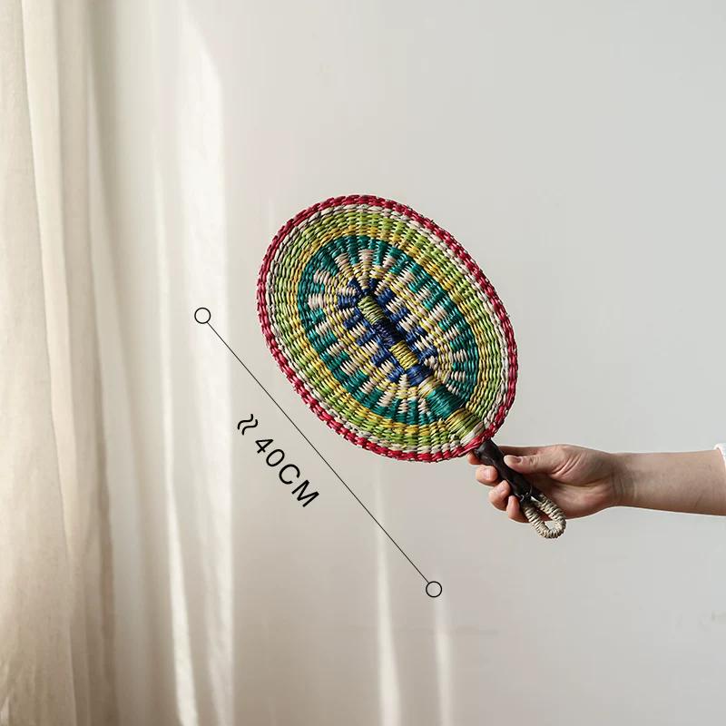 Colorful Circular Wall-Hanging Hand Fan, Vintage Ethnic Style, Hand-Woven Straw Fan, Homestay Landscape Decoration