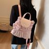 Solid Color Backpack Women's Pleated Handbag with Coin Purse