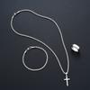 Stainless Steel Simple Jewelry Set For Men Women Fashion Silver Color Cross Pendant Twisted Rope Necklace Bracelets Ring Gifts