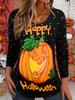 Women's Long Sleeve T-shirts Halloween Theme Black Cat Graphic Streetswear Polyester Tops Casual Pullover Women's Clothing
