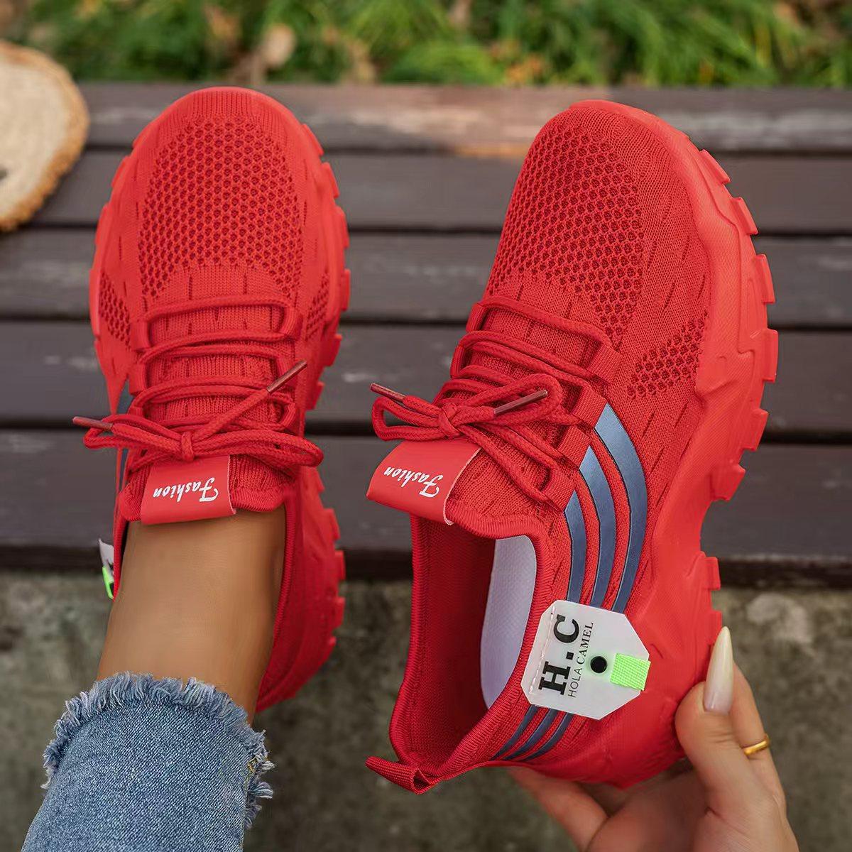 

Women s Spring Autumn Flyknit Mesh Casual Sports Shoes Comfortable Walking Breathable Soft Sole Shoes 36 красный