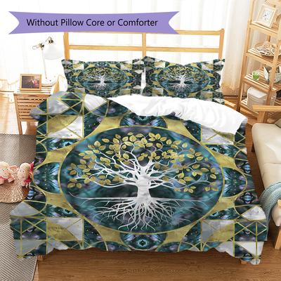Tree of Life Pattern Bedding Quilt Set Quilt Cover Pillowcase Home Decoration Gift (1 * Duvet Cover + 2 * Pillowcase, Without Core)
