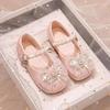 2026 Spring/Autumn Girls' Princess Leather Shoes - Shiny Crystal Rhinestone Baby Flats