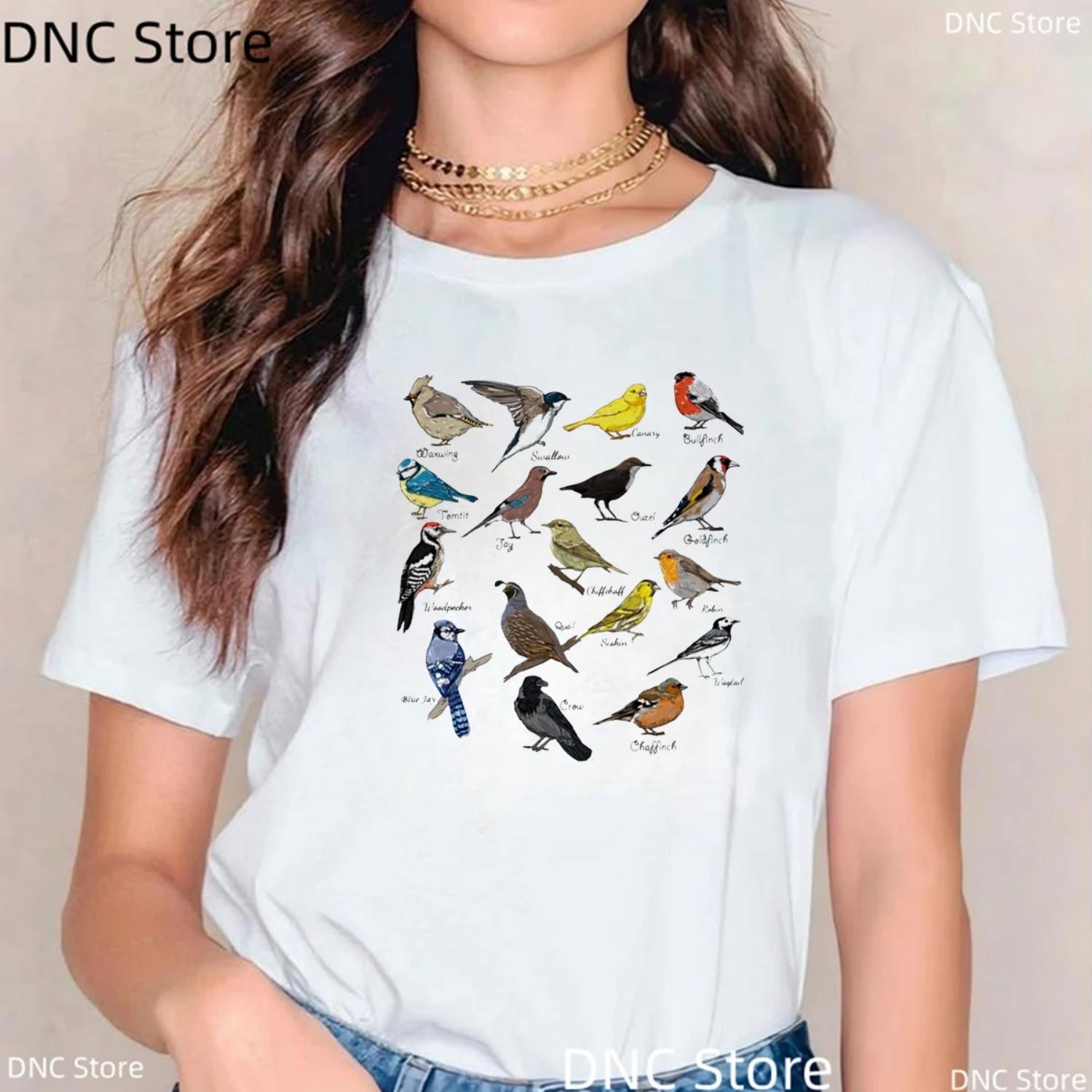 

Women s White T-Shirts Colorful Four Birds Beautiful Nature Lover Birds Printed tshirts femme Fashion Women s Short Sleeve Tops S