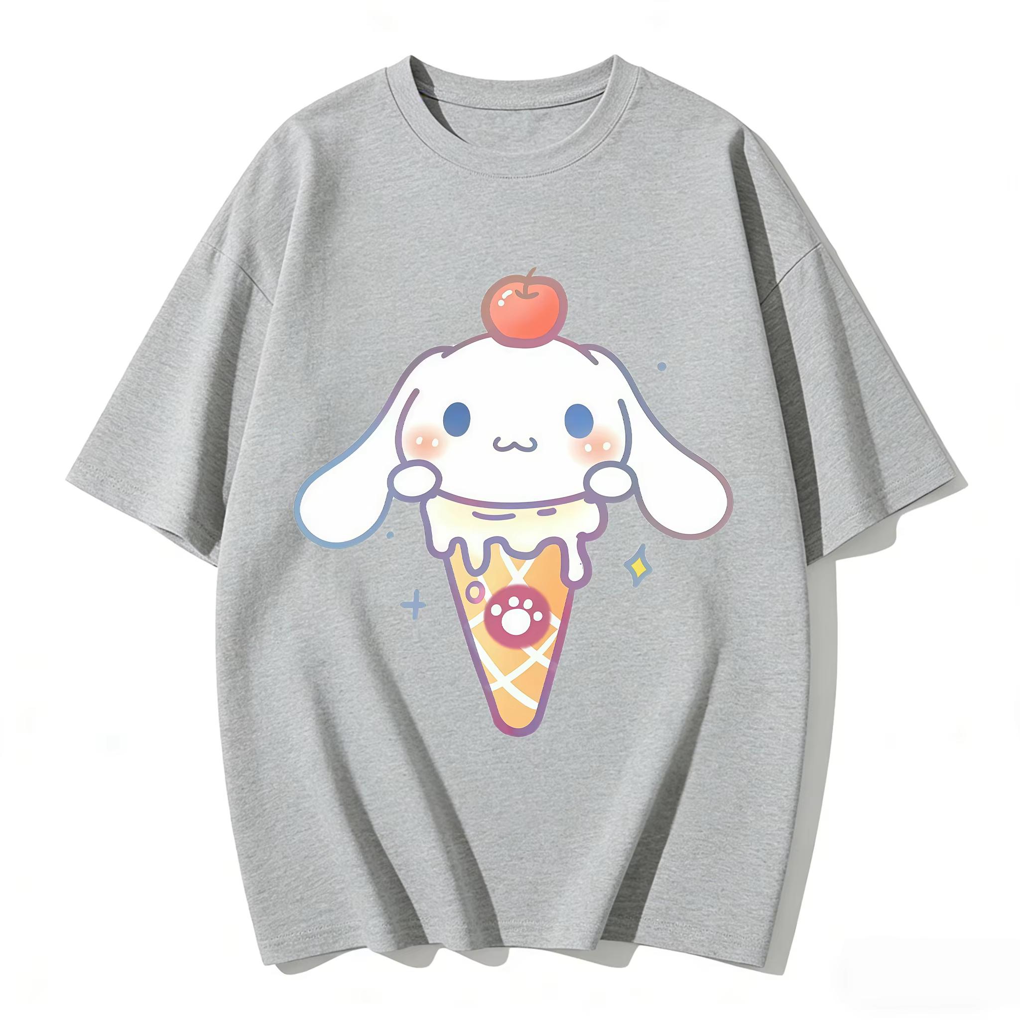 

2026 Cinnamoroll Tee soft cotton short sleeve crew neck cute print lightweight summer top for Women daily casual wear S