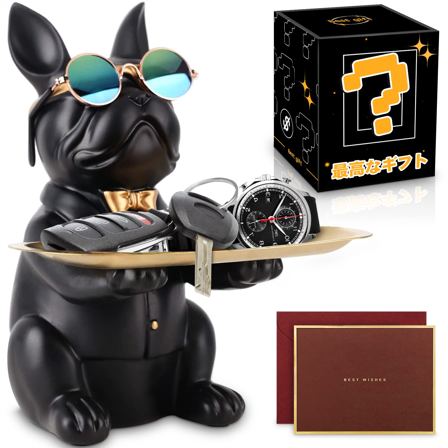 

[Official SENJWARM Brand Authentic] Dog Offering a Plate, 3-in-1, Funny Dog Ornament, Figurine, Birthday Gift for Men, Convenient Desktop Storage,