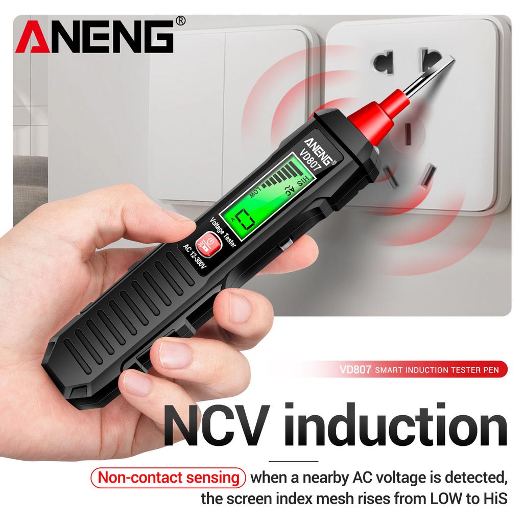 ANENG VD807 Smart NCV Voltage Flashlight Tester Pen AC 12-300V Non-Contact LCD Display Sound Alarm Safe Electric Test Pen