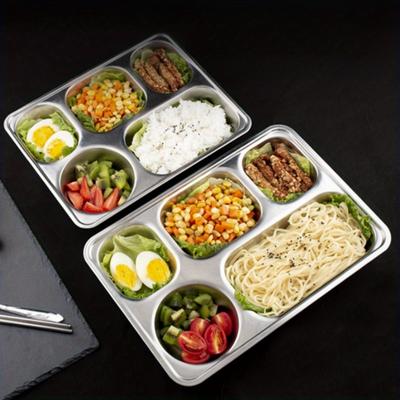 SUS304Stainless Steel Deepened and Thickened Dining Plate, Five Grid Fast Food Plate, Partitioned Meal Box, Cafeteria Restaurant