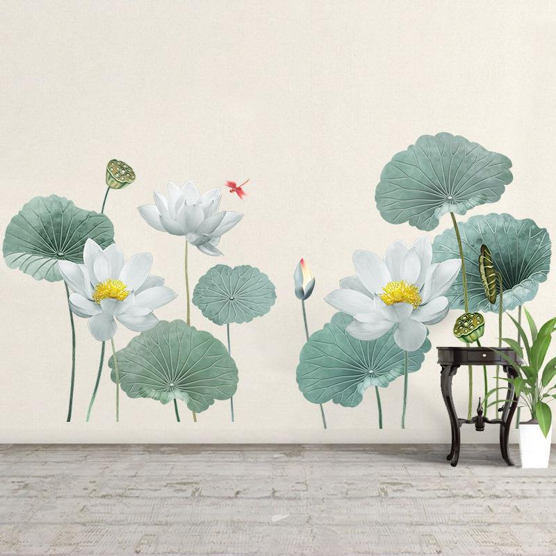 Large Lotus Flower Wall Sticker Self Adhesive Removable Wallpaper for Bedroom Living Room Sofa TV Background Wall Decoration Home Decor