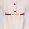 Women's Leather Decorative Buckle Pull-Through Waistband Belt for Skirts and Suits - Punch-Free Design.