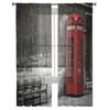 Brittisk telefonkiosk i London Storbritannien Tyll Skira gardiner för vardagsrum köksdekoration Voile Organza-gardiner