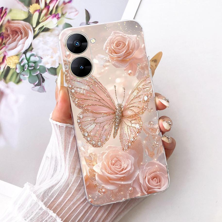 For Realme V30 Case RMX3619 Fashion Flower Bowknot Soft Silicone Back Cover For Realme V30T RMX3618 Fundas RealmeV30 Phone Shell