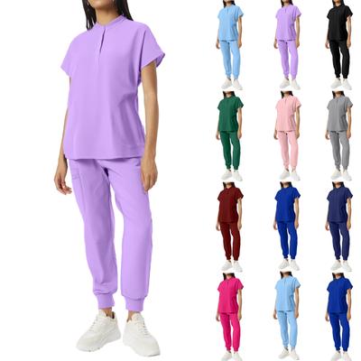 Damen Kurzarm Einfarbige Tasche Top Hose Fußbindehose Arbeitskleidung Zweiteiliges Set