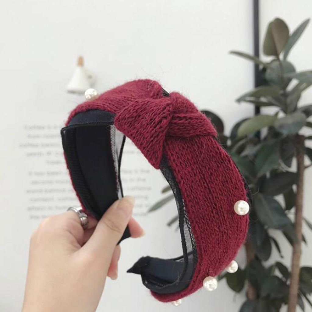 New Fashion Knitted Headband Women Pearls Hairband Soft Autumn Headwear Lace Warm Hair Accessories W