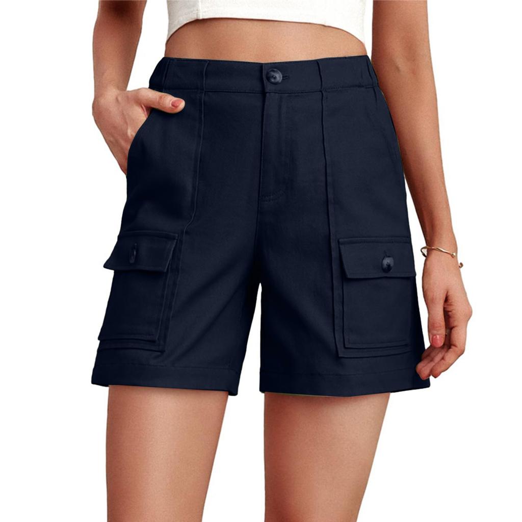 Women's Casual High Waist Solid Color Elastic Waist Shorts