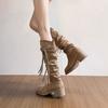 Retro tassel high tube but knee stacking boots women's fashion thick heel women's long tube boots spring and autumn 2025 new models