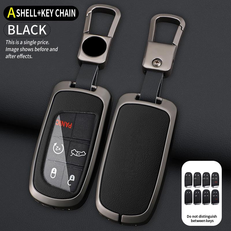 Metal Genuine Leather Auto Key Fob Case Cover Remote Fit For Jeep Renegade Compass Grand Cherokee Fit For Chrysler 300C Wrangler Dodge Auto
