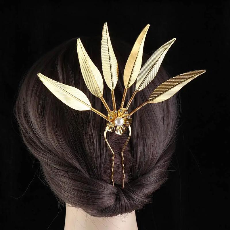 1PC Headwear Jewelry Thailand Ethnic Golden Dance Party Decoration Hairpin for Women Crystal Flower Hair Accessories Alloy Leaf