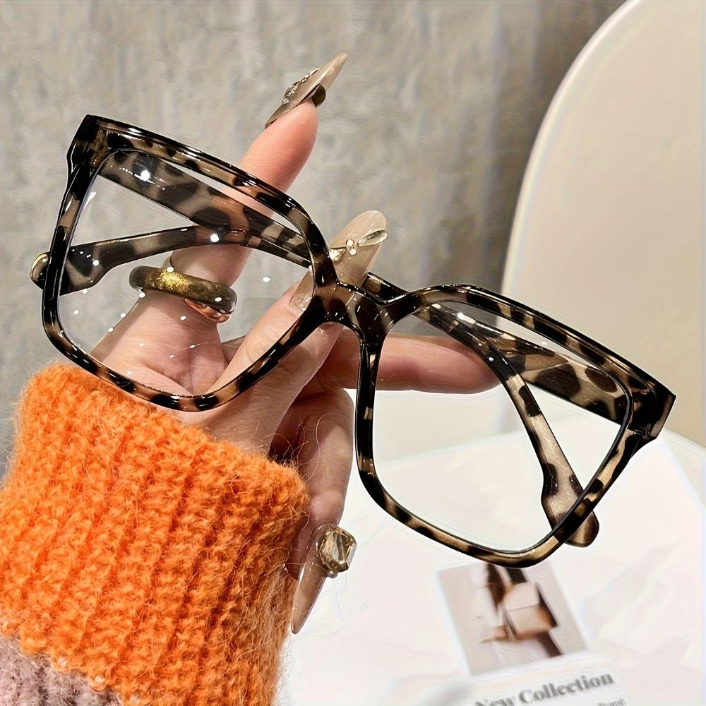 Fashion Leopard Print Eyewear Aesthetic Oversized Frame Clear Lens Specs Classic Square Optical Glasses Acetate Material