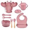 Silicone Baby Meal Set: Bib, Bowl, Spoon, Fork & Snack Cup - Anti-Fall Design