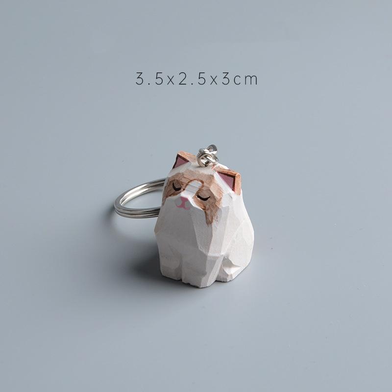 Funny Handmade Carved Wooden Cat Keychain Creative Pendant Non-toxic Material Unisex Keyring for Daily Key Organize
